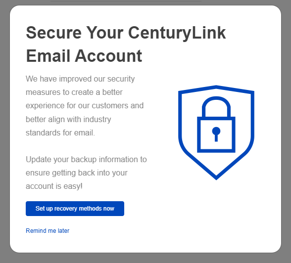Email account security pop-up