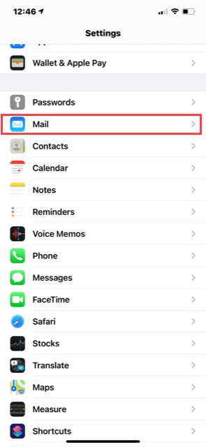 screenshot iPhone Mail settings