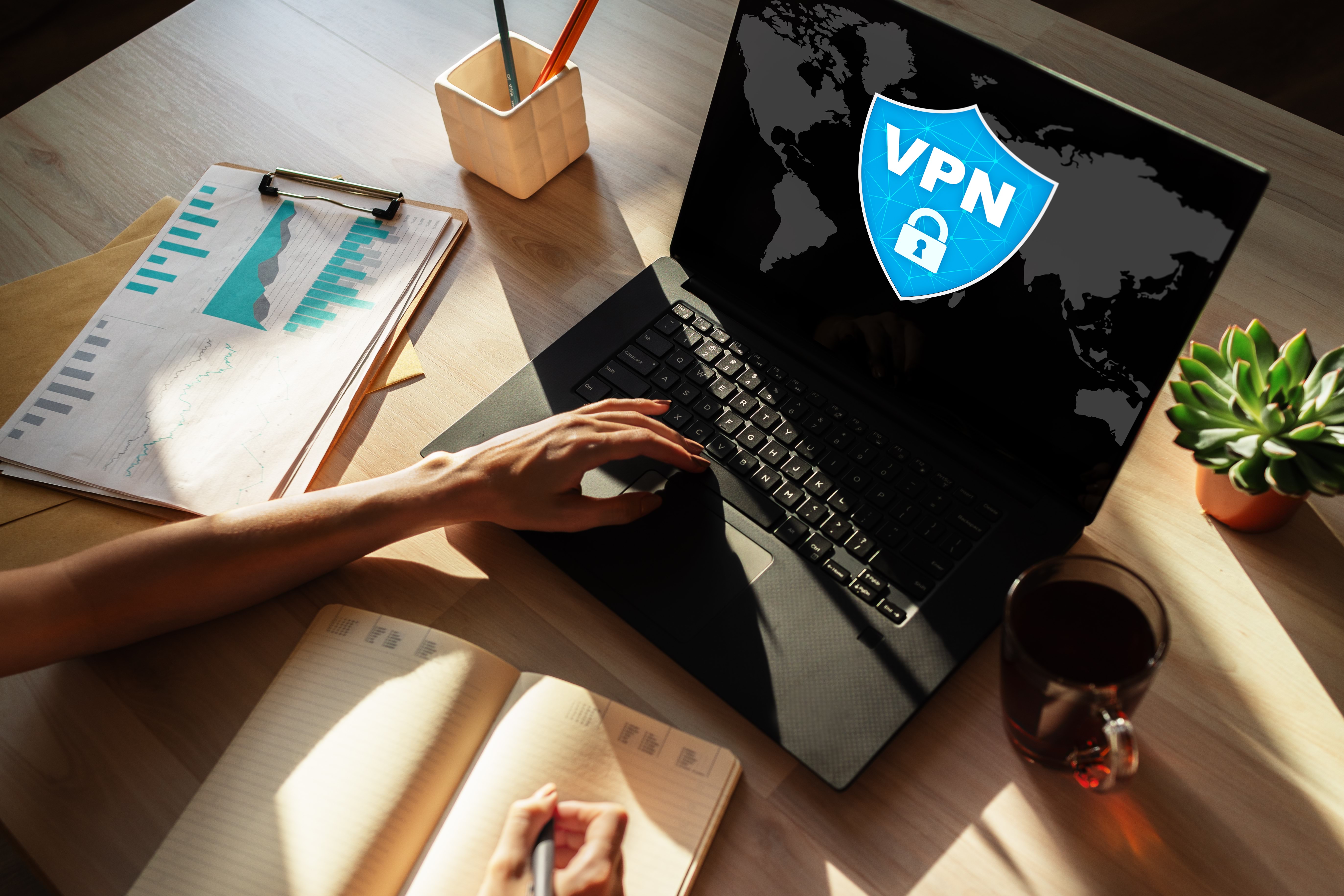 image from above of a laptop with VPN