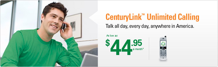 CenturyLink Unlimited Calling Bundle - Talk all day, every day, anywhere in America. As low as $44.95 a month*