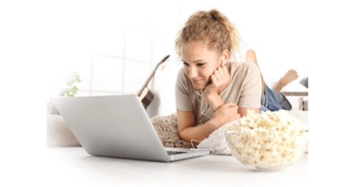 Woman with Laptop and Popcorn