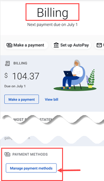 app screenshot Billing manage payment methods