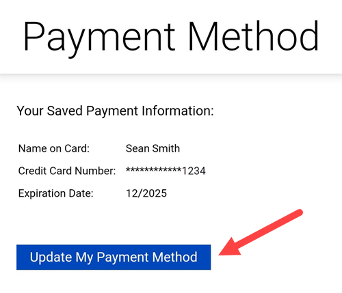 app screenshot of saved payment information