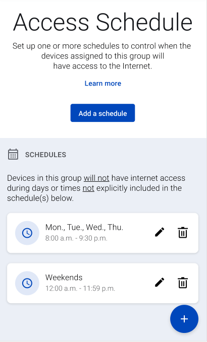 screenshot from app showing Access Schedule screen