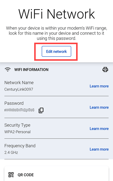 Screenshot from the app's WiFi Network details
