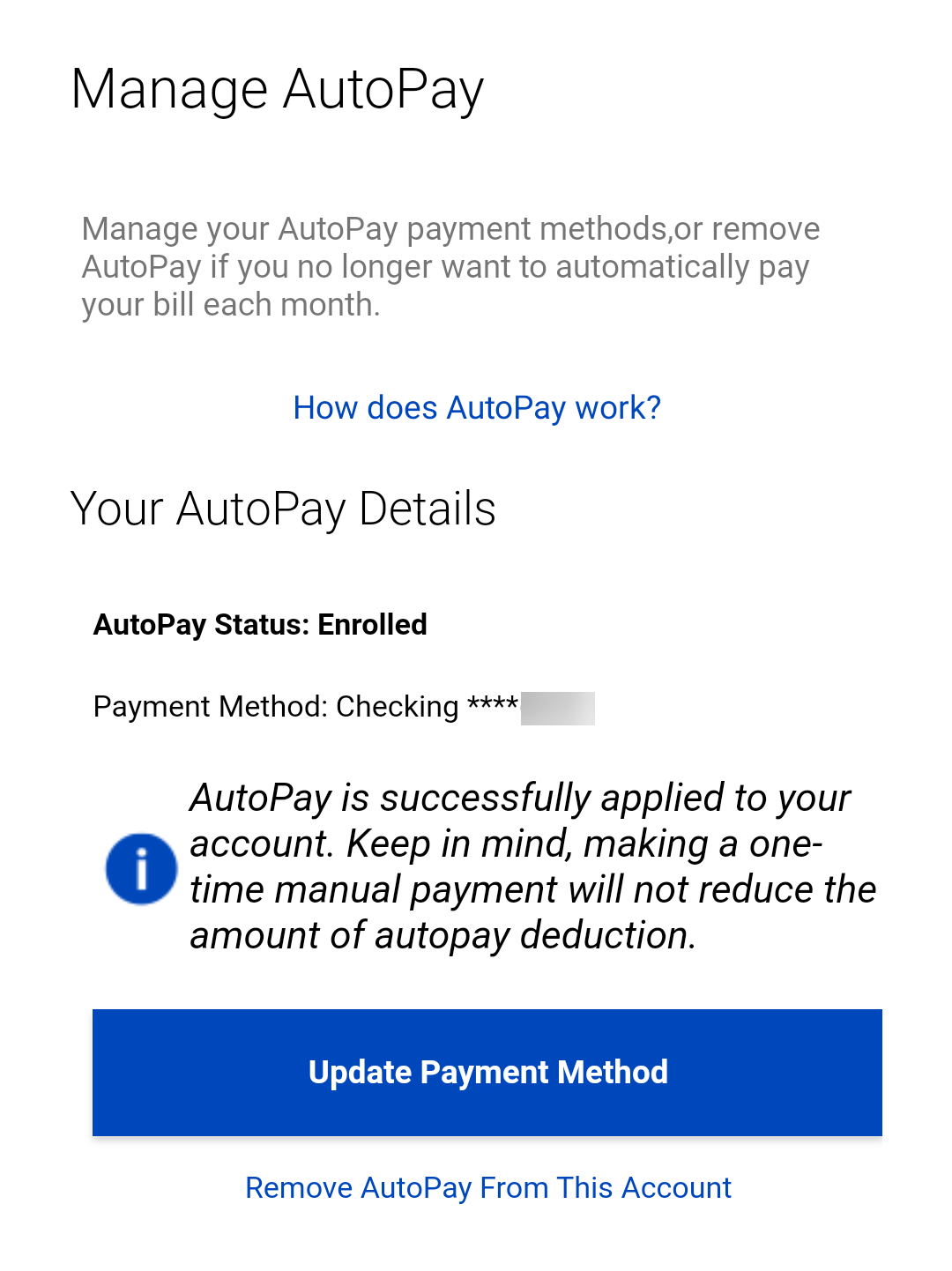 app screenshot Manage AutoPay