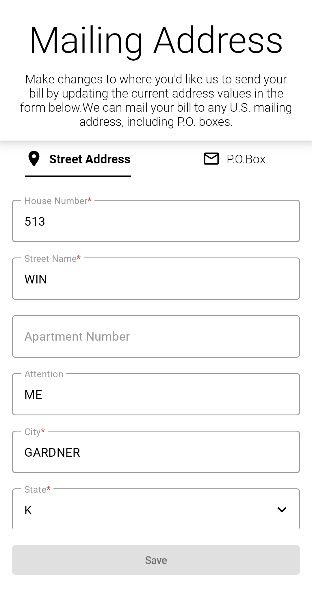 app screenshot-Mailing Address