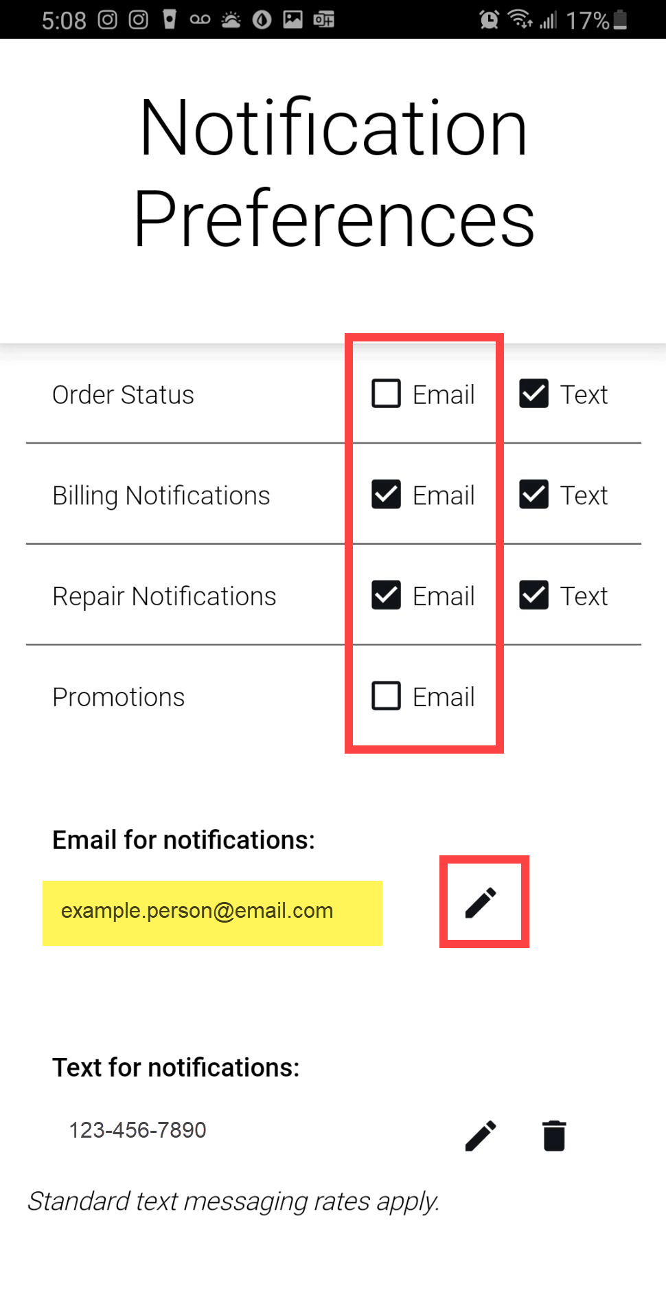 CenturyLink app, notifications screen