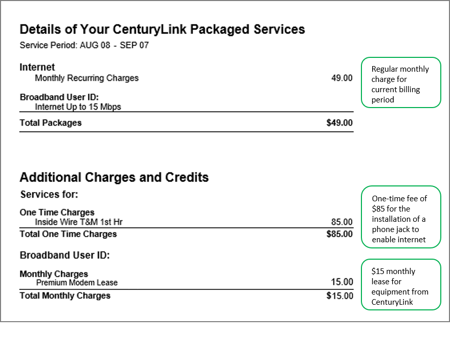 Internet only first bill example