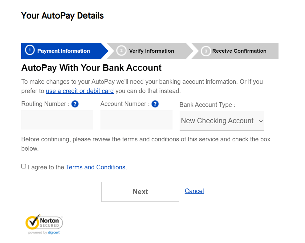 screenshot My CenturyLink AutoPay Payment Account