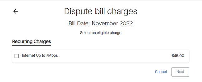 My CenturyLink dispute bill charges screen