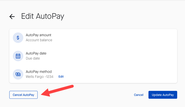 My CenturyLink Edit AutoPay screen with "cancel" pointed out