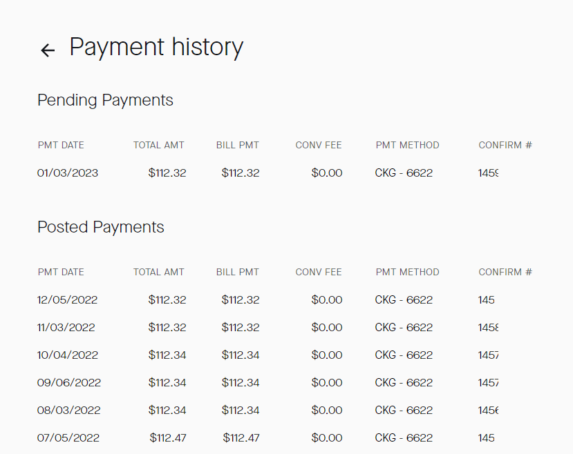My CenturyLink payment history