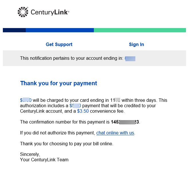 sample payment confirmation email