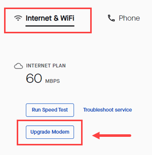 My CenturyLink Services page showing button to upgrade modem