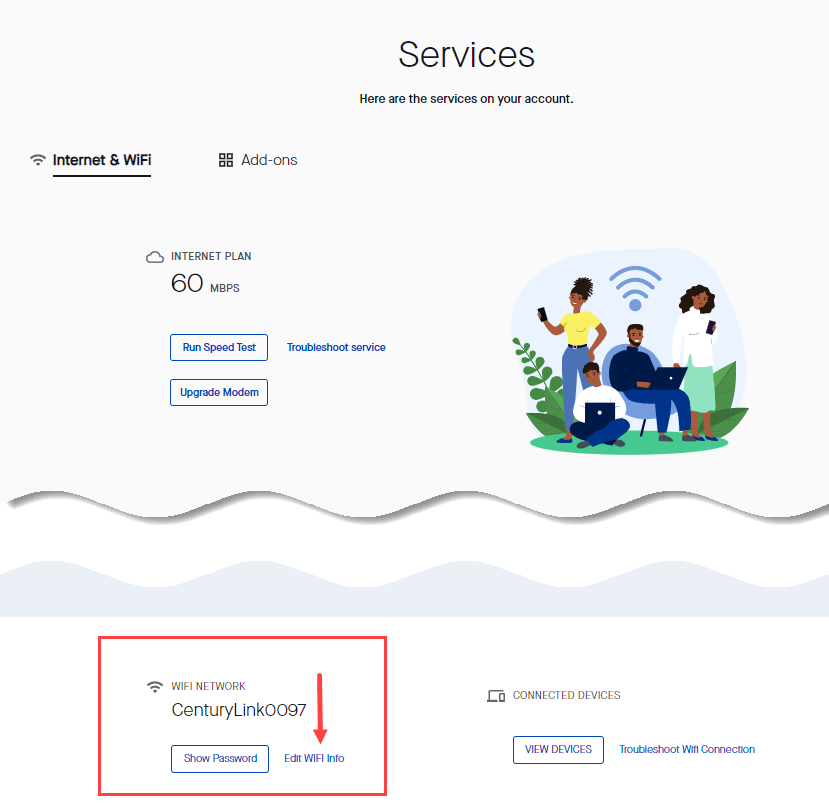 My CenturyLink Services page showing networks