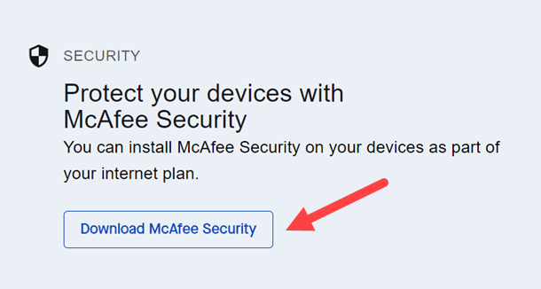 screenshot from My CenturyLink showing the button to download McAfee Security