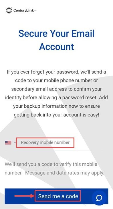 CenturyLink email recovery phone entry