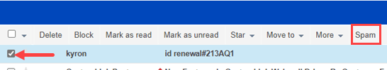 CenturyLink webmail inbox showing the spam button