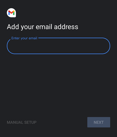 "Add your email address" screen on Android