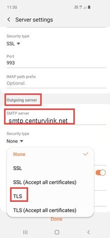 Screenshot - Android email outgoing server settings 1