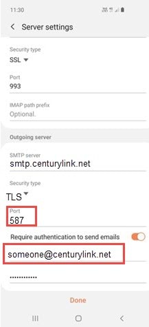 Screenshot - Android email outgoing server settings 2