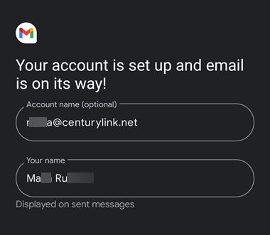 Android "Account set up" screen
