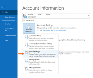 Screenshot - Outlook Account settings