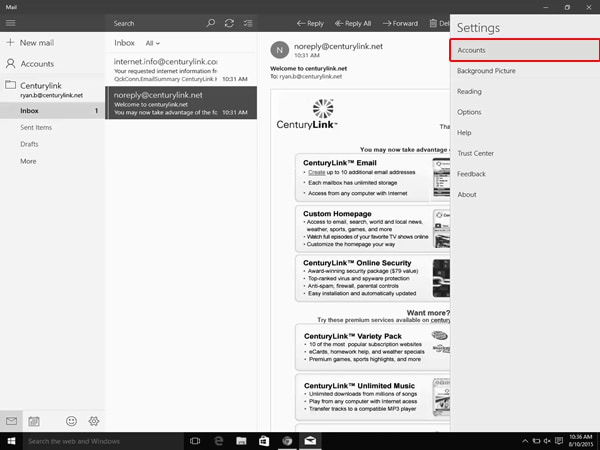 Set up email in Windows 10 step 4