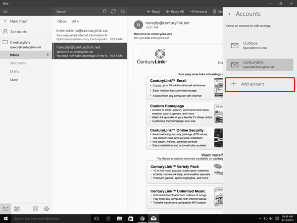 Set up email in Windows 10 step 5