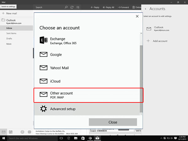 Set up email in Windows 10 step 6