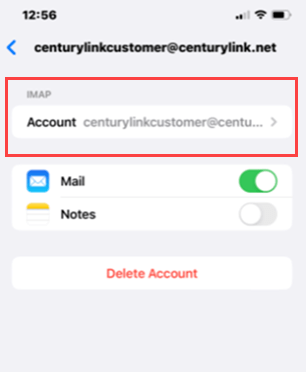 Screenshot iPhone select email IMAP account