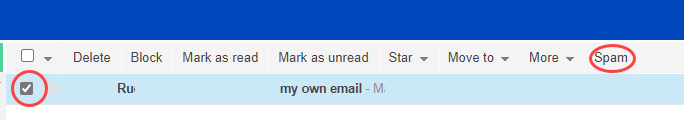 CenturyLink.net inbox showing how to mark a message as spam