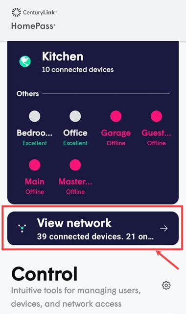 HomePass app screenshot, network map screen