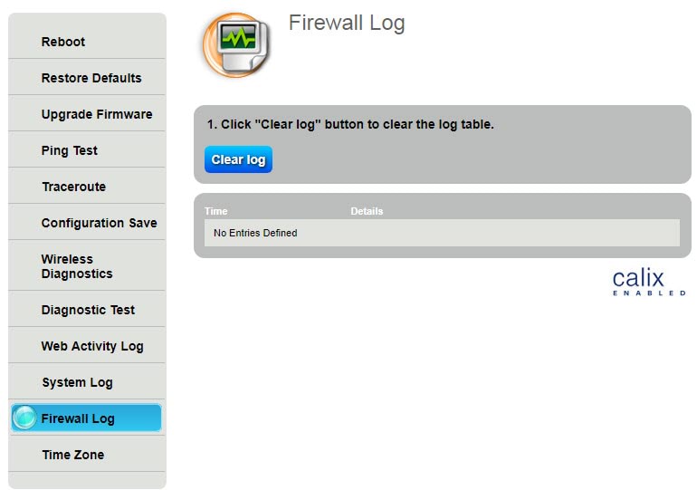 Utilidades del módem - Registro del Firewall            