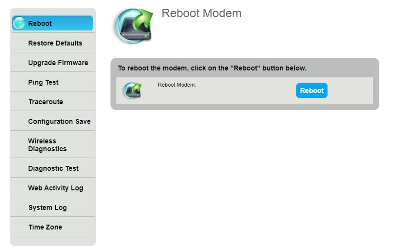 modem utilities - reboot