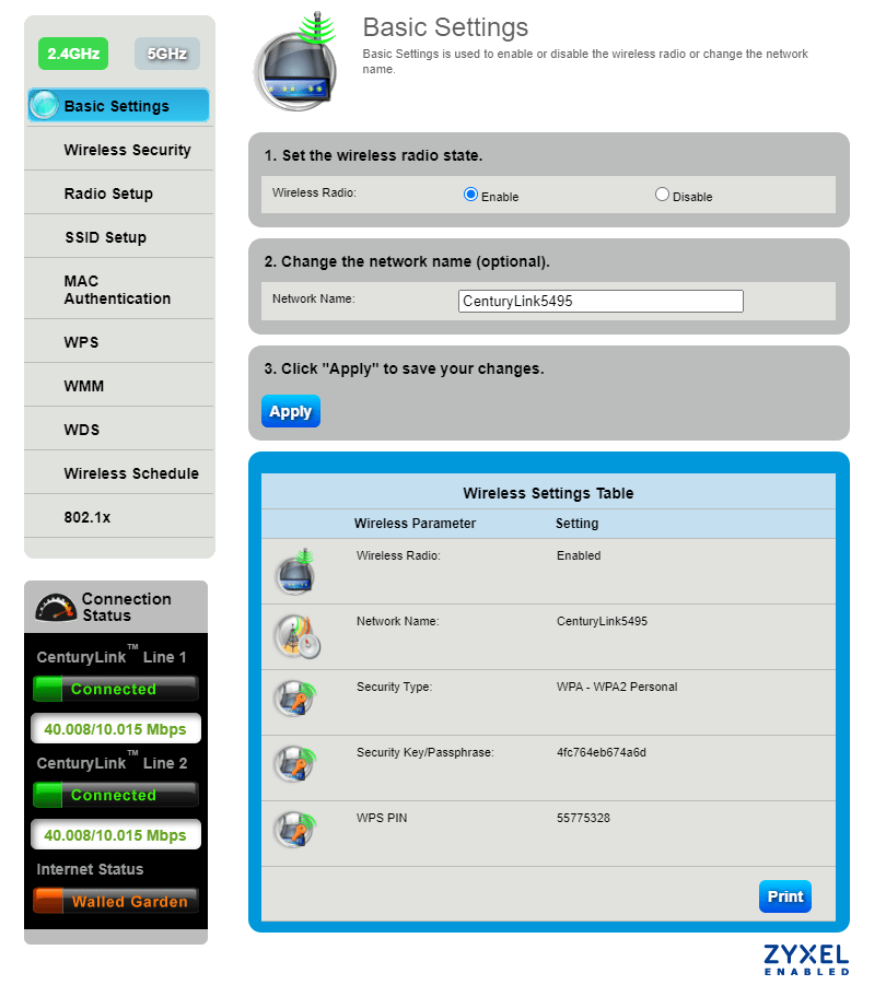 Wireless settings screenshot