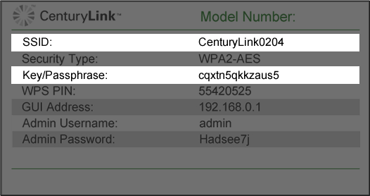 Etiqueta de calcomanía de un módem donde se observa el nombre de la red (SSID) y la contraseña (clave)