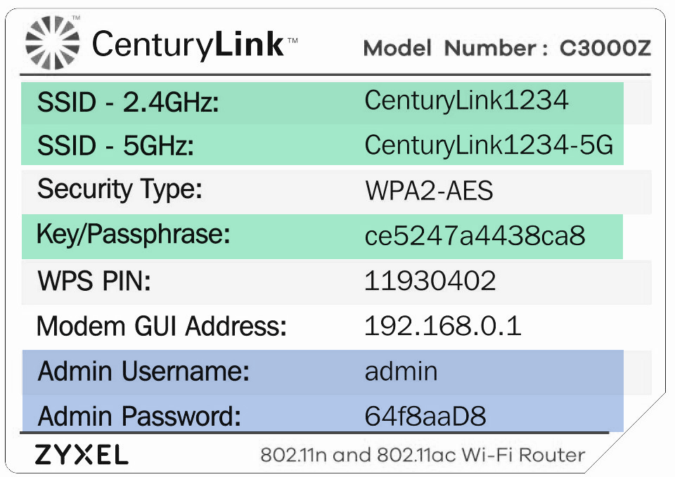 modem label - login credentials