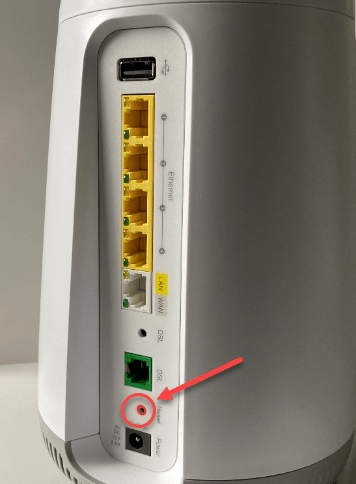 Rear view of C4000 modem with reset button