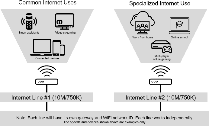 Second internet line graphic showing uses for two lines