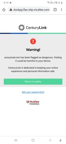 McAfee warning message - site attack