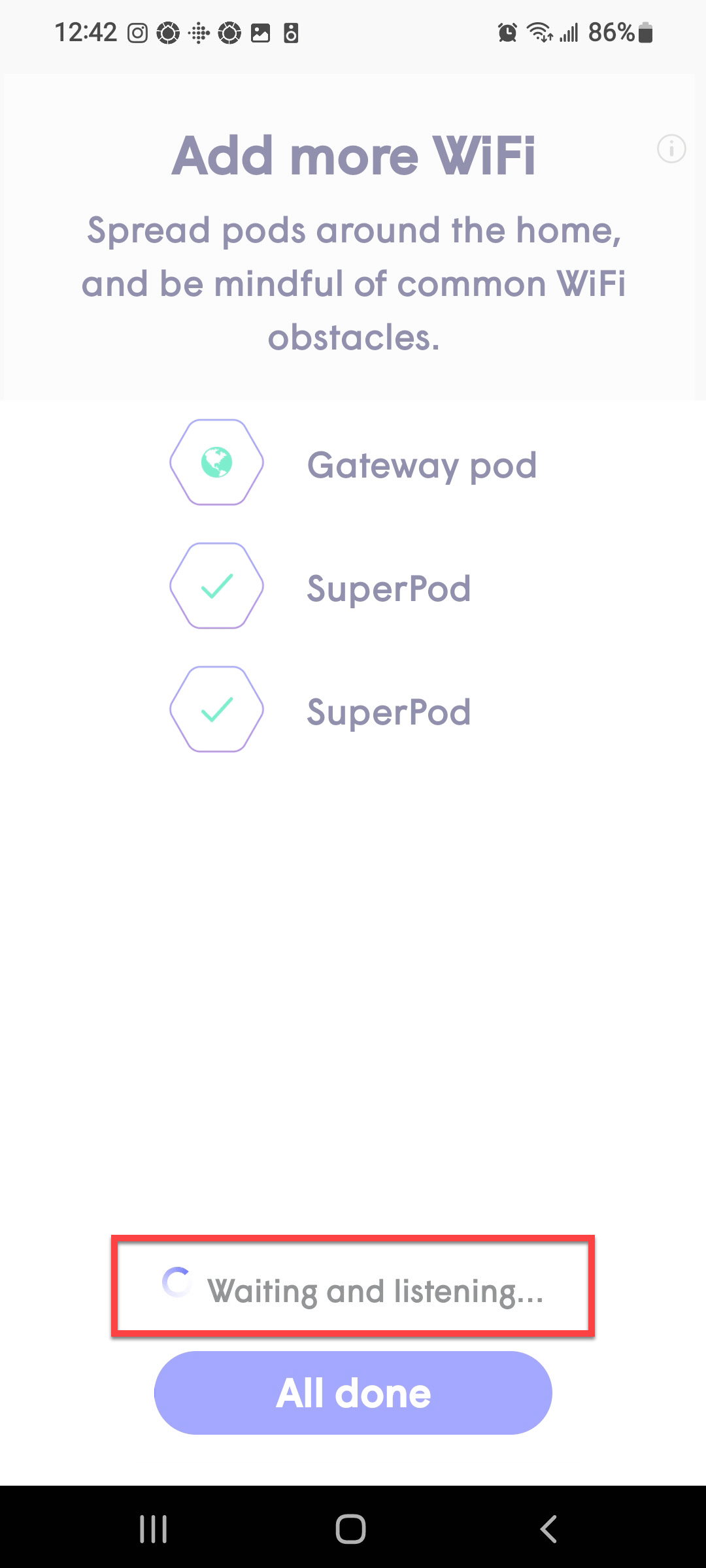 HomePass app add pod, waiting and listening