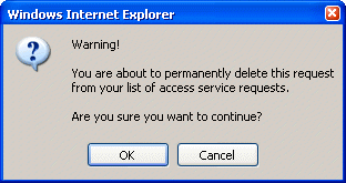 Delete request warning