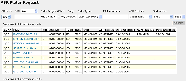 ASR Status Results ASR Status Results