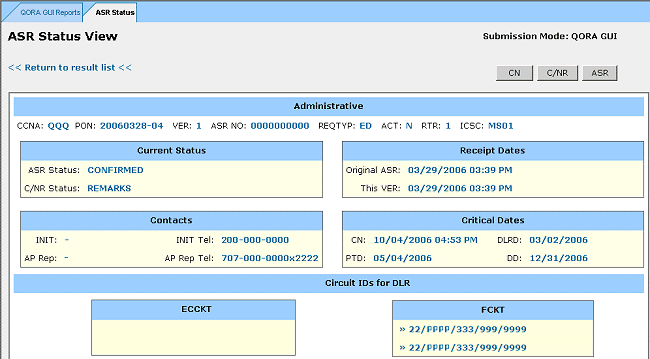ASR Status View Screen