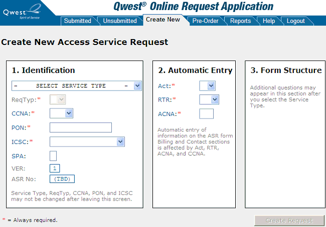 Create New ASR Create New ASR