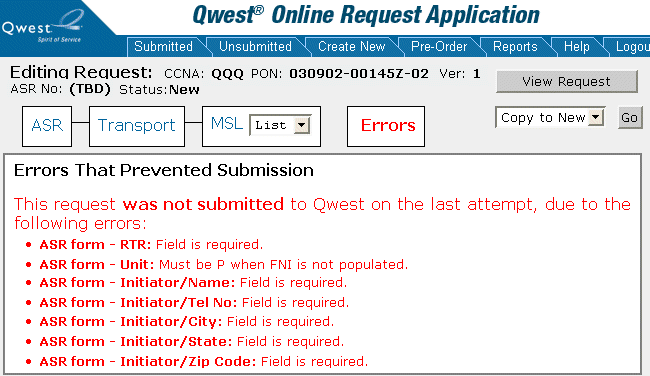 Errors That Prevented Submission page Errors That Prevented Submission page