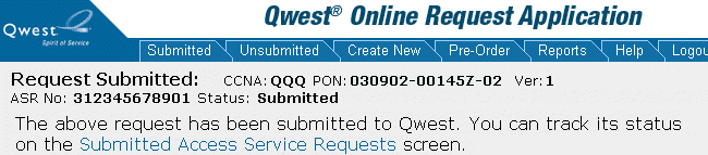 Request Submitted page Request Submitted page