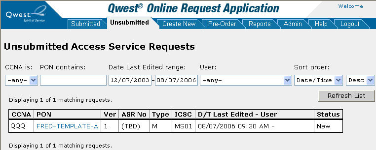 Unsubmitted Requests Unsubmitted Requests